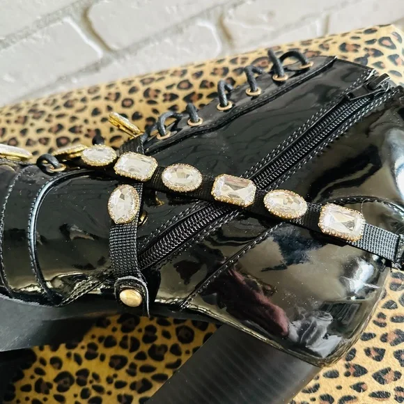 Wild Diva Black Patent Leather Gemstone Boots - Picture 12 of 16